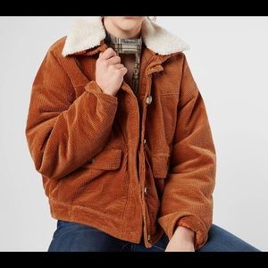 Corduroy puff jacket with removable collar